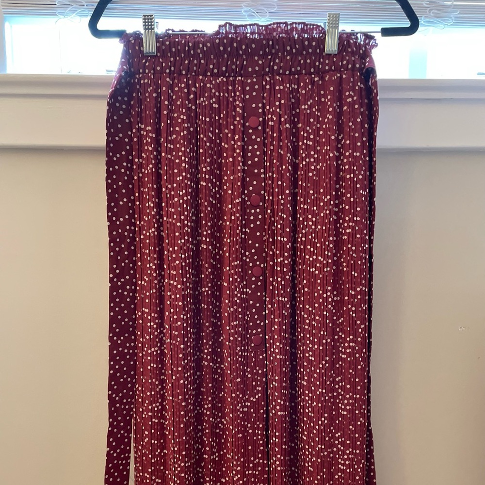 Zara red and white polka dot midi skirt